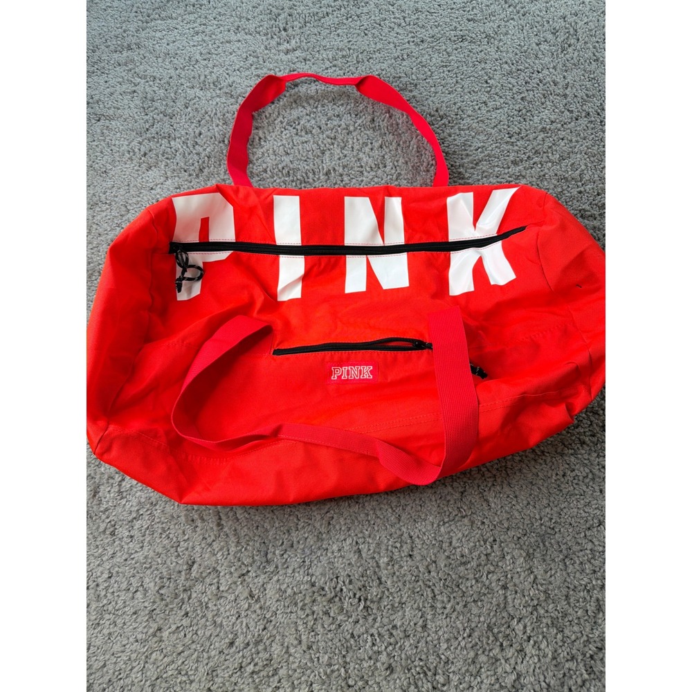 Victoria's Secret PINK Red canvas Duffel Bag Weekend Travel Gym Bag Logo